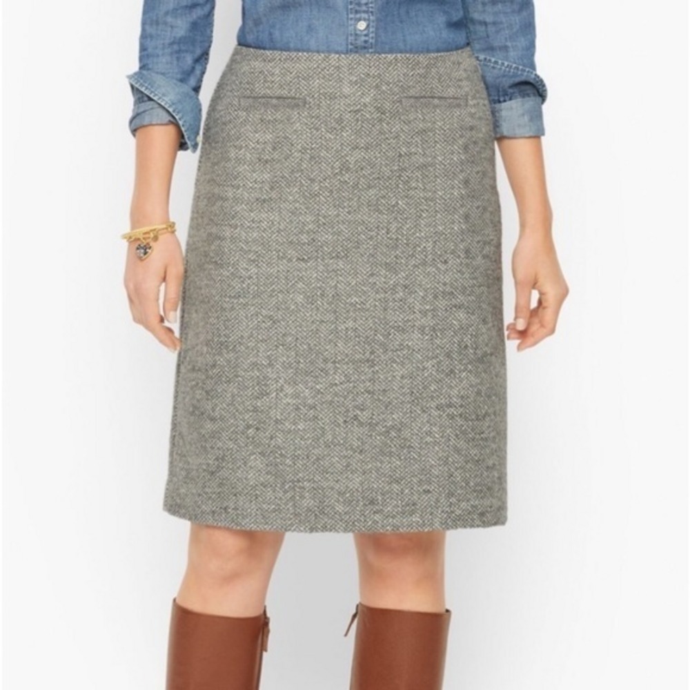 Talbots Herringbone Wool Blend A-Line Knee Length‎ Skirt Gray Women 8P
